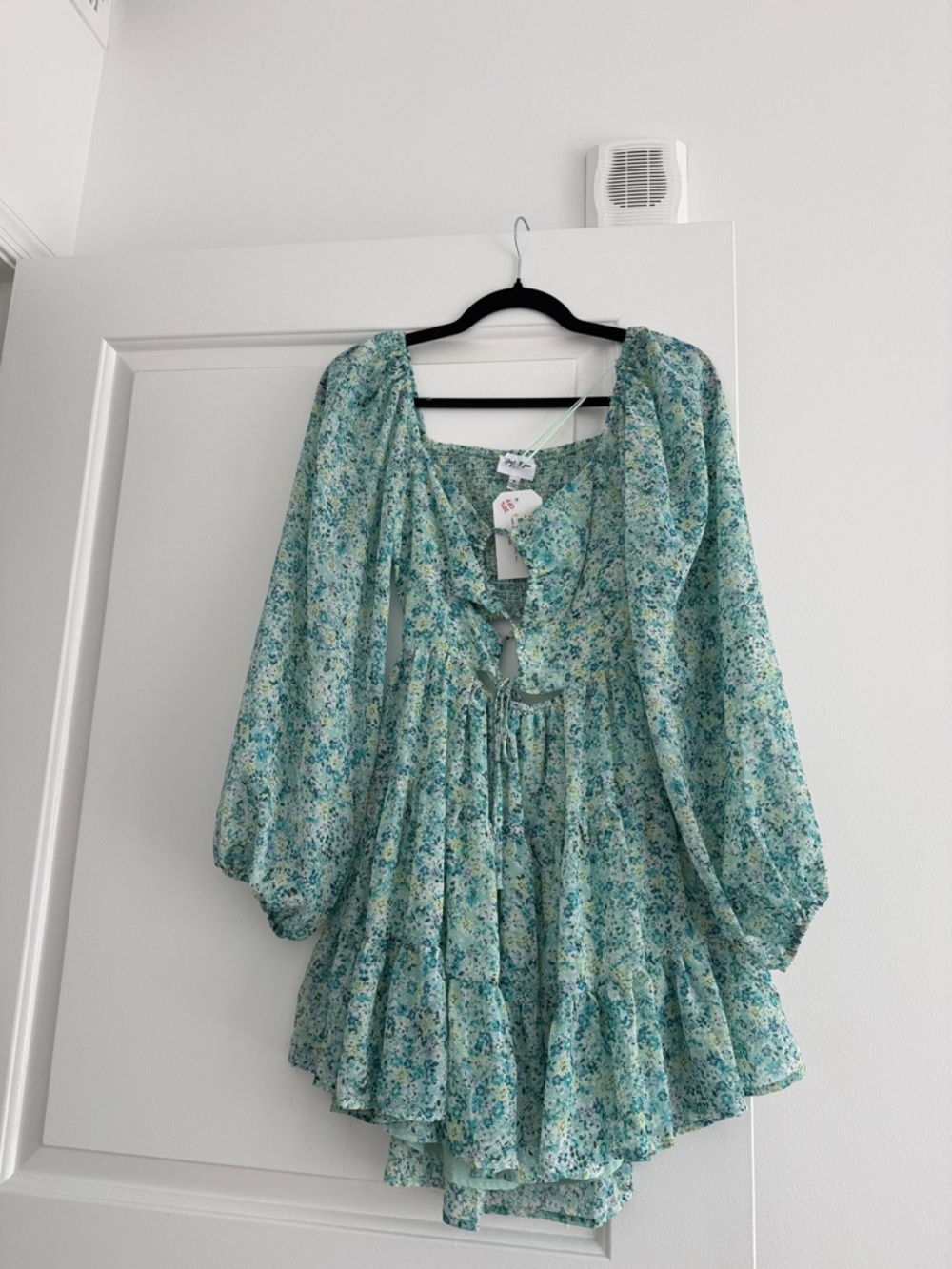 Floral Tie-Front Mini Dress in Aqua Blue
